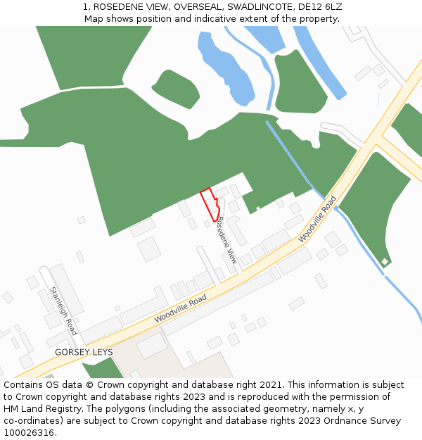 1, ROSEDENE VIEW, OVERSEAL, SWADLINCOTE, DE12 6LZ: Location map and indicative extent of plot