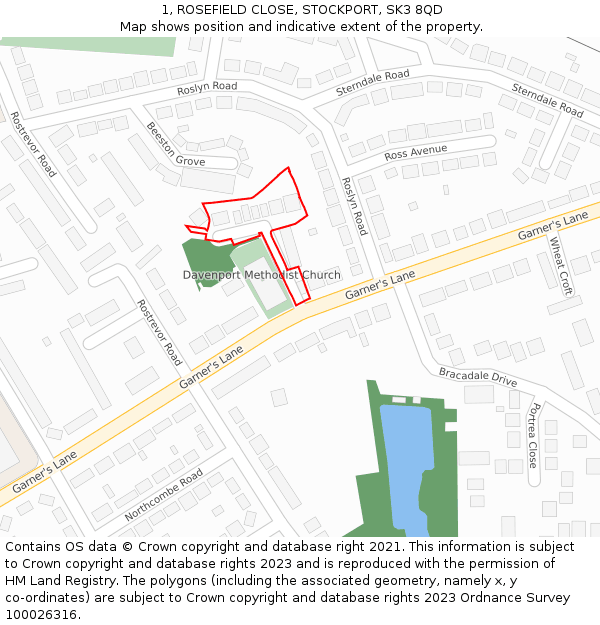 1, ROSEFIELD CLOSE, STOCKPORT, SK3 8QD: Location map and indicative extent of plot