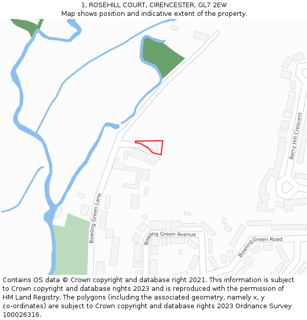 1, ROSEHILL COURT, CIRENCESTER, GL7 2EW: Location map and indicative extent of plot