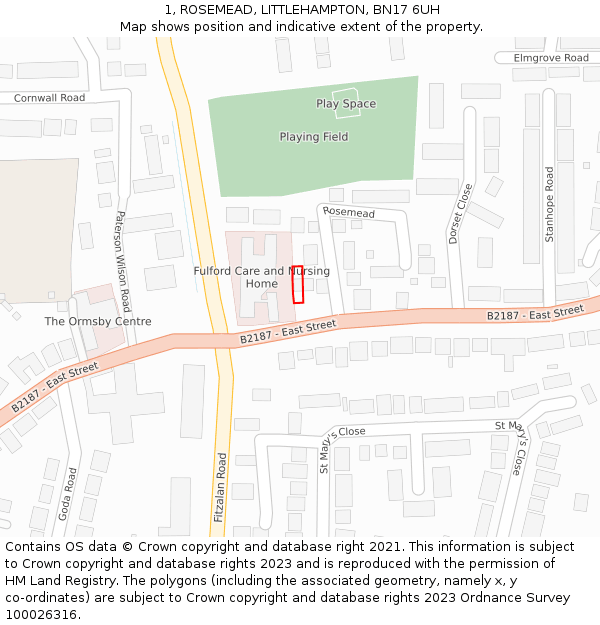 1, ROSEMEAD, LITTLEHAMPTON, BN17 6UH: Location map and indicative extent of plot