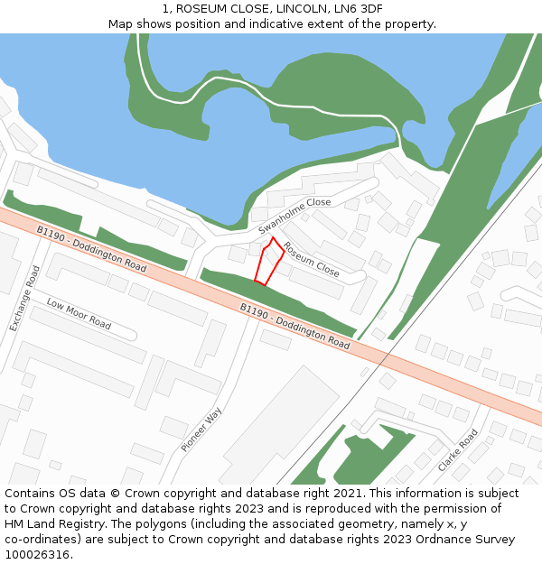 1, ROSEUM CLOSE, LINCOLN, LN6 3DF: Location map and indicative extent of plot