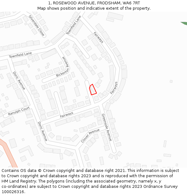 1, ROSEWOOD AVENUE, FRODSHAM, WA6 7RT: Location map and indicative extent of plot