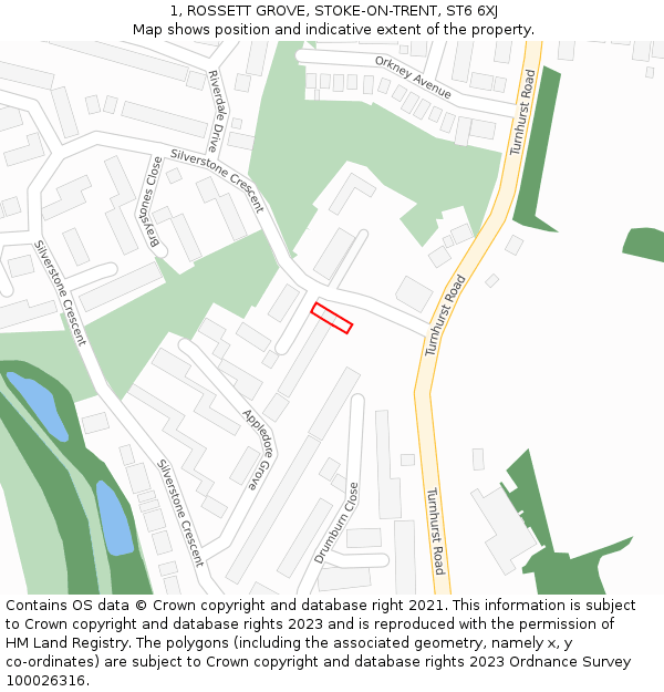 1, ROSSETT GROVE, STOKE-ON-TRENT, ST6 6XJ: Location map and indicative extent of plot