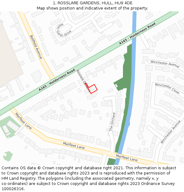1, ROSSLARE GARDENS, HULL, HU9 4DE: Location map and indicative extent of plot