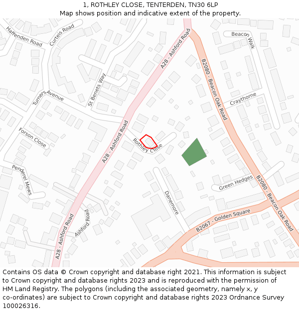 1, ROTHLEY CLOSE, TENTERDEN, TN30 6LP: Location map and indicative extent of plot