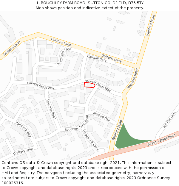 1, ROUGHLEY FARM ROAD, SUTTON COLDFIELD, B75 5TY: Location map and indicative extent of plot