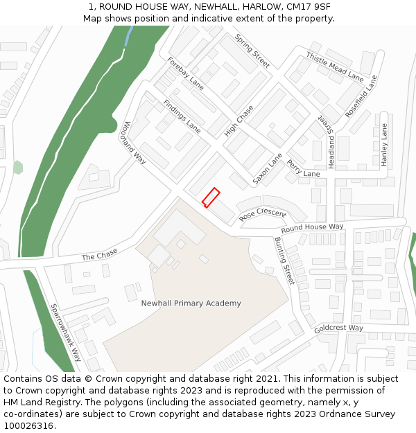 1, ROUND HOUSE WAY, NEWHALL, HARLOW, CM17 9SF: Location map and indicative extent of plot