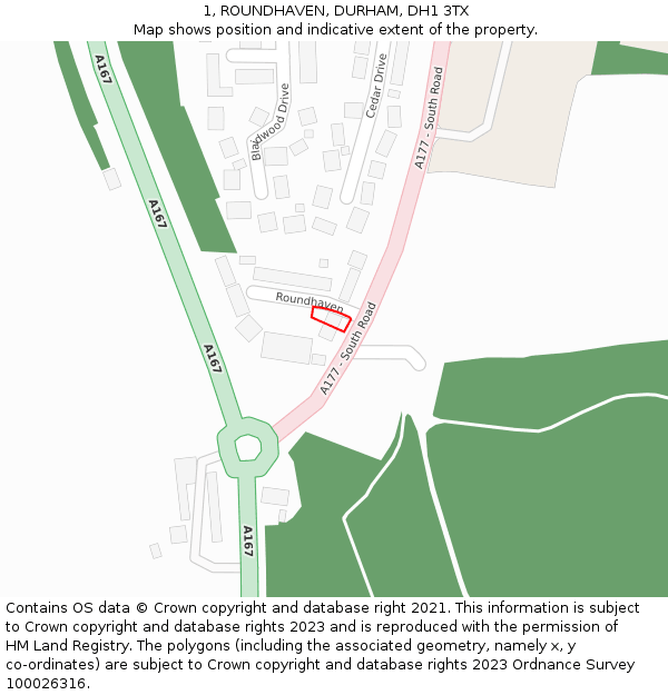 1, ROUNDHAVEN, DURHAM, DH1 3TX: Location map and indicative extent of plot