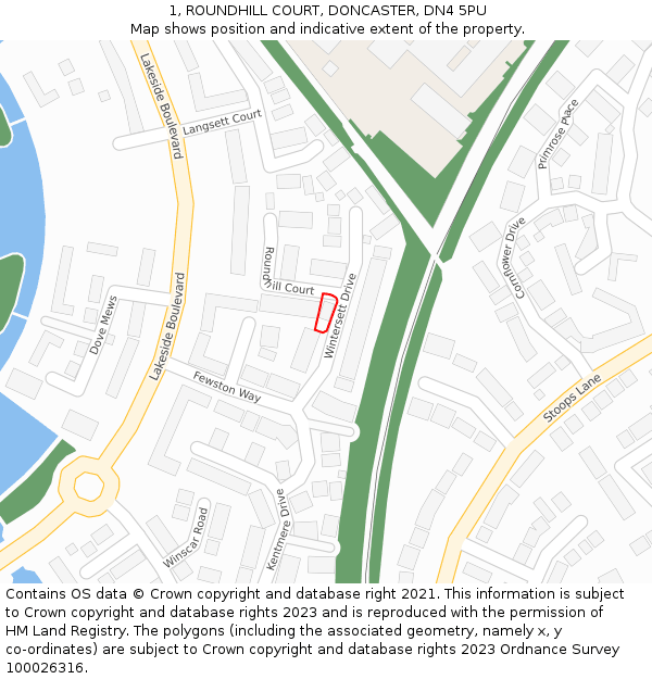 1, ROUNDHILL COURT, DONCASTER, DN4 5PU: Location map and indicative extent of plot
