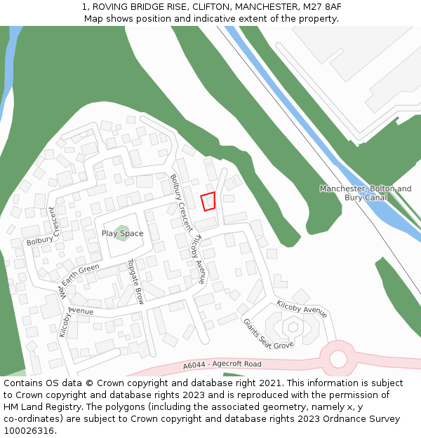 1, ROVING BRIDGE RISE, CLIFTON, MANCHESTER, M27 8AF: Location map and indicative extent of plot