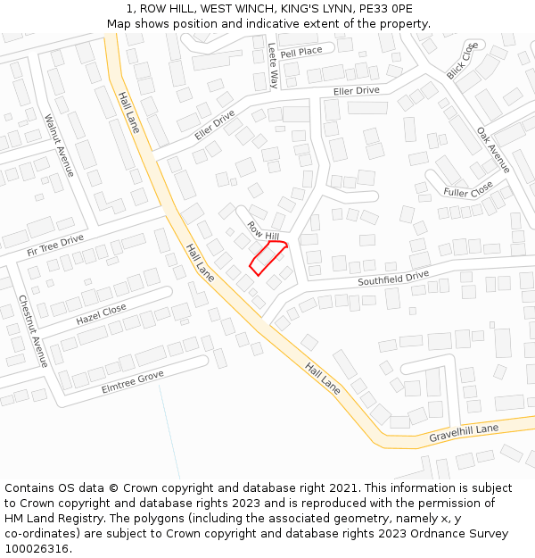 1, ROW HILL, WEST WINCH, KING'S LYNN, PE33 0PE: Location map and indicative extent of plot