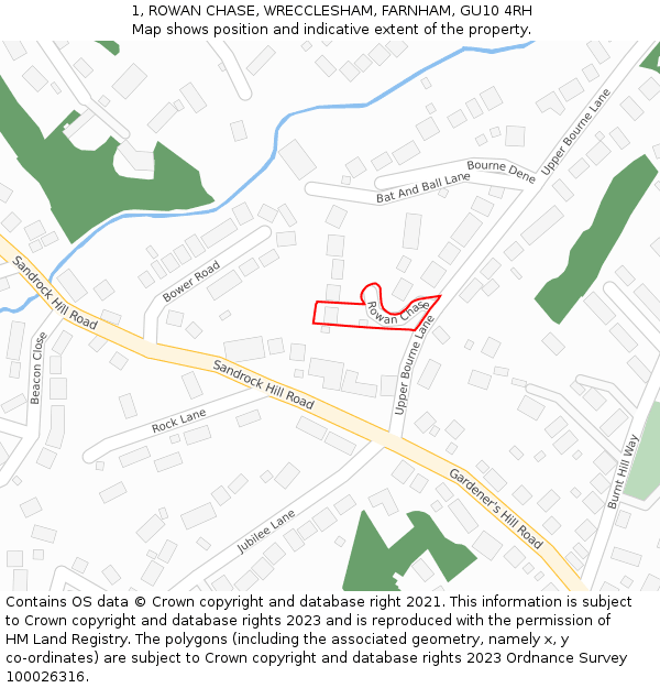 1, ROWAN CHASE, WRECCLESHAM, FARNHAM, GU10 4RH: Location map and indicative extent of plot