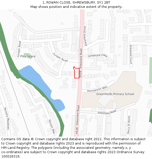 1, ROWAN CLOSE, SHREWSBURY, SY1 2BT: Location map and indicative extent of plot