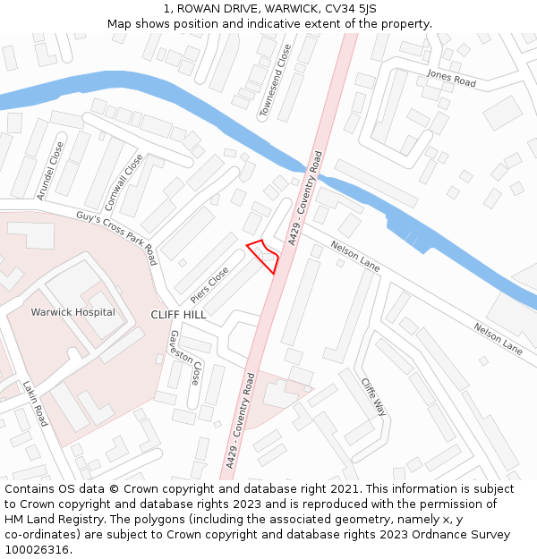 1, ROWAN DRIVE, WARWICK, CV34 5JS: Location map and indicative extent of plot