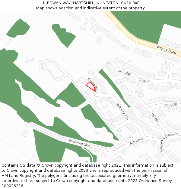 1, ROWAN WAY, HARTSHILL, NUNEATON, CV10 0XE: Location map and indicative extent of plot
