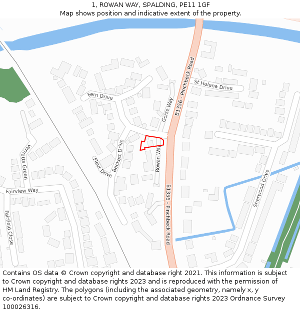 1, ROWAN WAY, SPALDING, PE11 1GF: Location map and indicative extent of plot