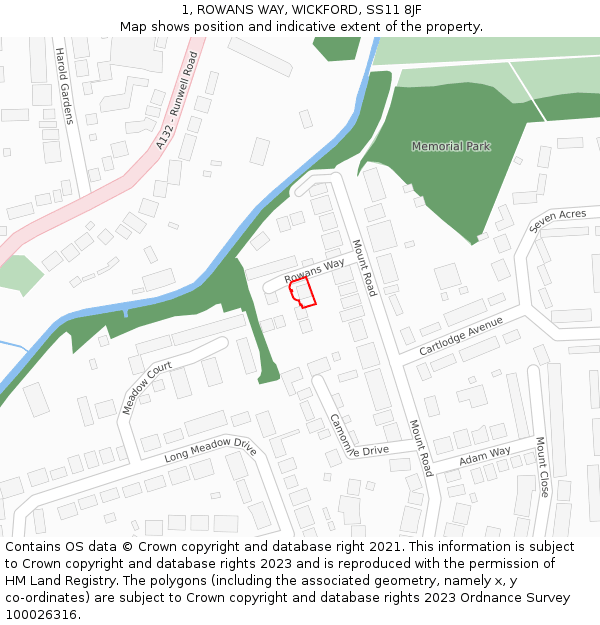 1, ROWANS WAY, WICKFORD, SS11 8JF: Location map and indicative extent of plot