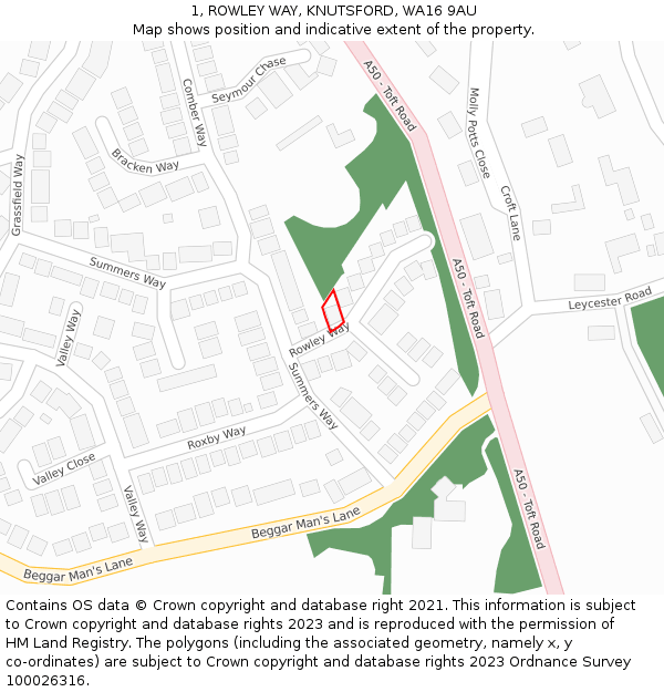 1, ROWLEY WAY, KNUTSFORD, WA16 9AU: Location map and indicative extent of plot