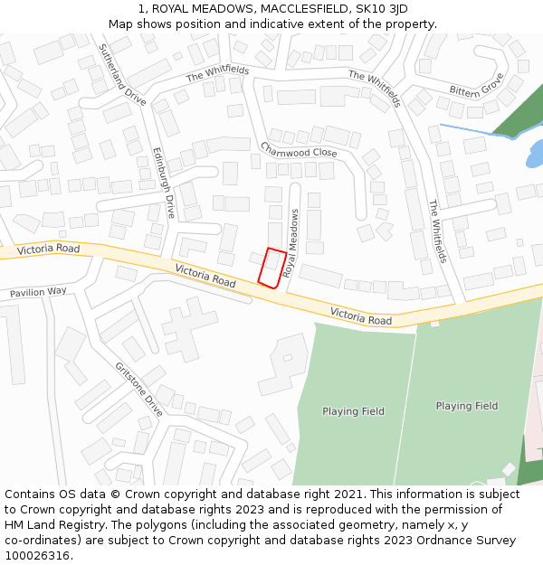 1, ROYAL MEADOWS, MACCLESFIELD, SK10 3JD: Location map and indicative extent of plot