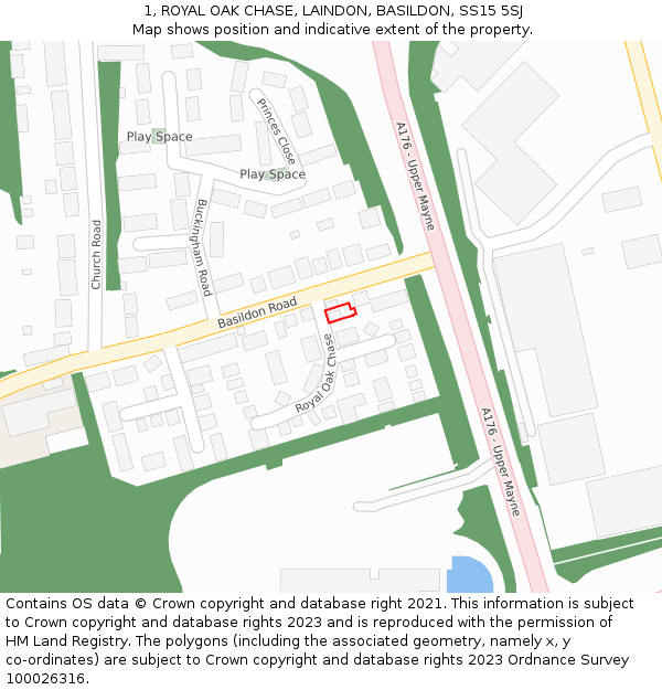 1, ROYAL OAK CHASE, LAINDON, BASILDON, SS15 5SJ: Location map and indicative extent of plot