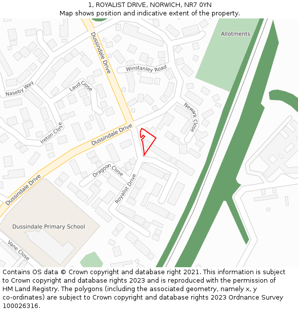 1, ROYALIST DRIVE, NORWICH, NR7 0YN: Location map and indicative extent of plot