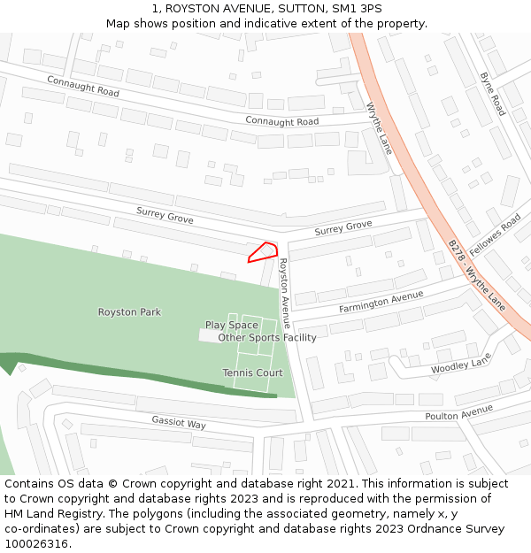 1, ROYSTON AVENUE, SUTTON, SM1 3PS: Location map and indicative extent of plot