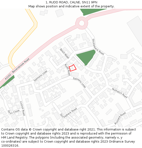 1, RUDD ROAD, CALNE, SN11 9PN: Location map and indicative extent of plot