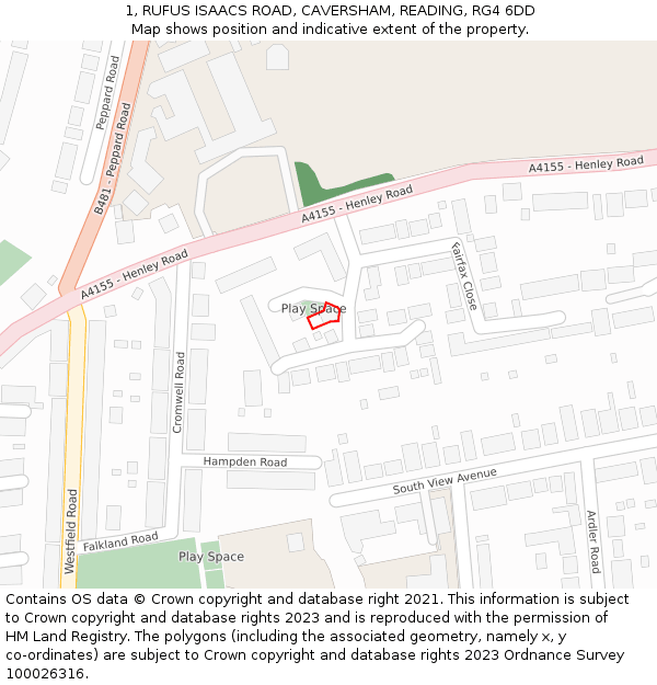 1, RUFUS ISAACS ROAD, CAVERSHAM, READING, RG4 6DD: Location map and indicative extent of plot