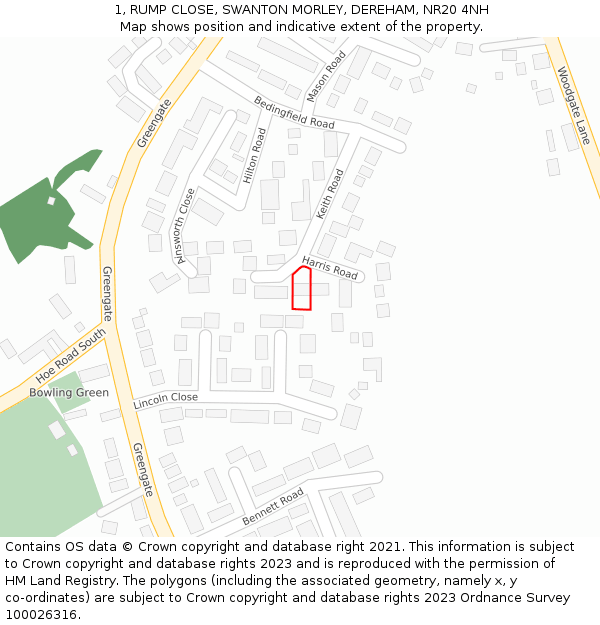 1, RUMP CLOSE, SWANTON MORLEY, DEREHAM, NR20 4NH: Location map and indicative extent of plot