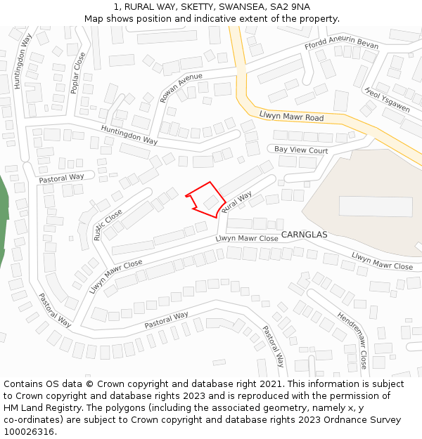 1, RURAL WAY, SKETTY, SWANSEA, SA2 9NA: Location map and indicative extent of plot