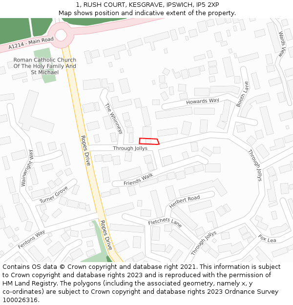 1, RUSH COURT, KESGRAVE, IPSWICH, IP5 2XP: Location map and indicative extent of plot