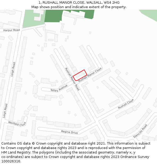 1, RUSHALL MANOR CLOSE, WALSALL, WS4 2HG: Location map and indicative extent of plot