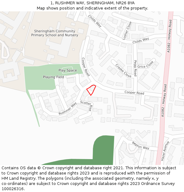 1, RUSHMER WAY, SHERINGHAM, NR26 8YA: Location map and indicative extent of plot