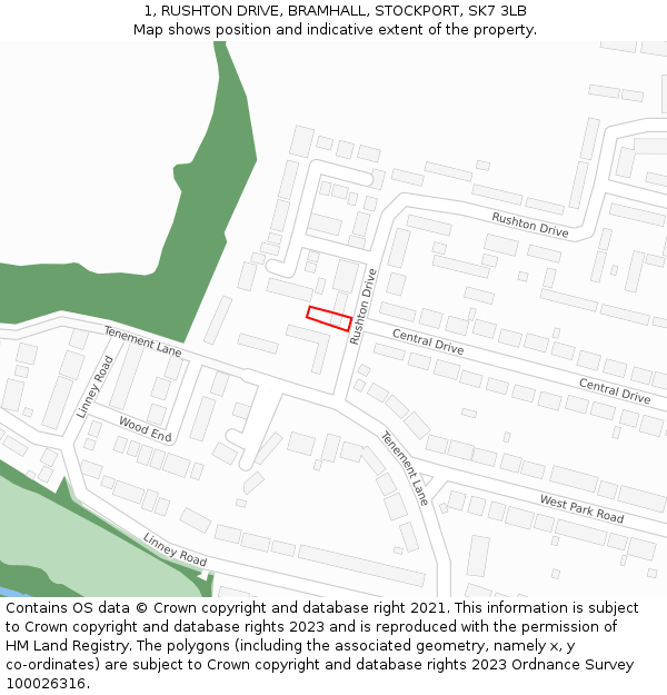 1, RUSHTON DRIVE, BRAMHALL, STOCKPORT, SK7 3LB: Location map and indicative extent of plot