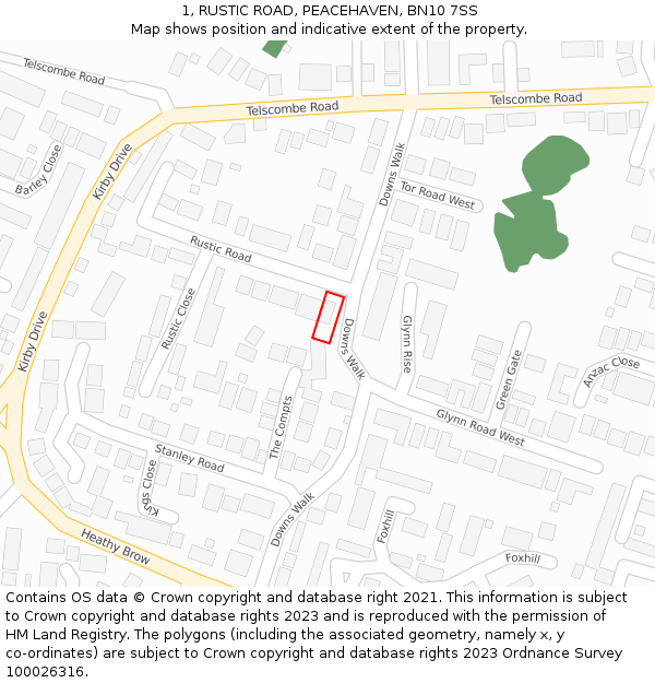 1, RUSTIC ROAD, PEACEHAVEN, BN10 7SS: Location map and indicative extent of plot