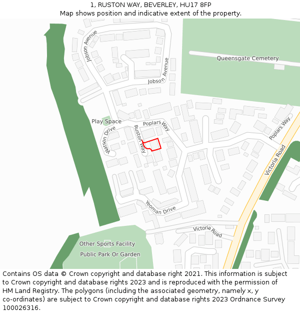 1, RUSTON WAY, BEVERLEY, HU17 8FP: Location map and indicative extent of plot