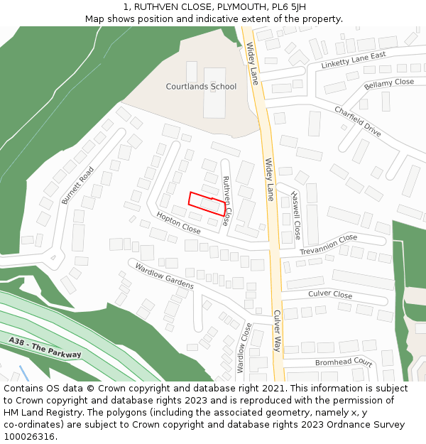 1, RUTHVEN CLOSE, PLYMOUTH, PL6 5JH: Location map and indicative extent of plot