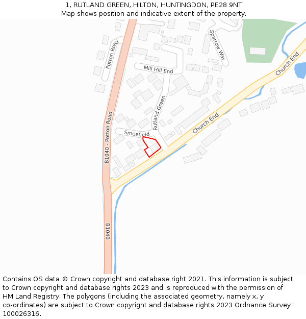 1, RUTLAND GREEN, HILTON, HUNTINGDON, PE28 9NT: Location map and indicative extent of plot