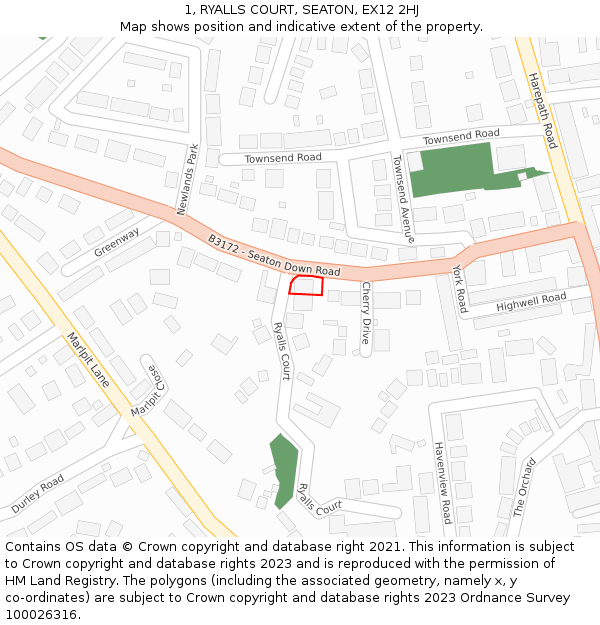 1, RYALLS COURT, SEATON, EX12 2HJ: Location map and indicative extent of plot