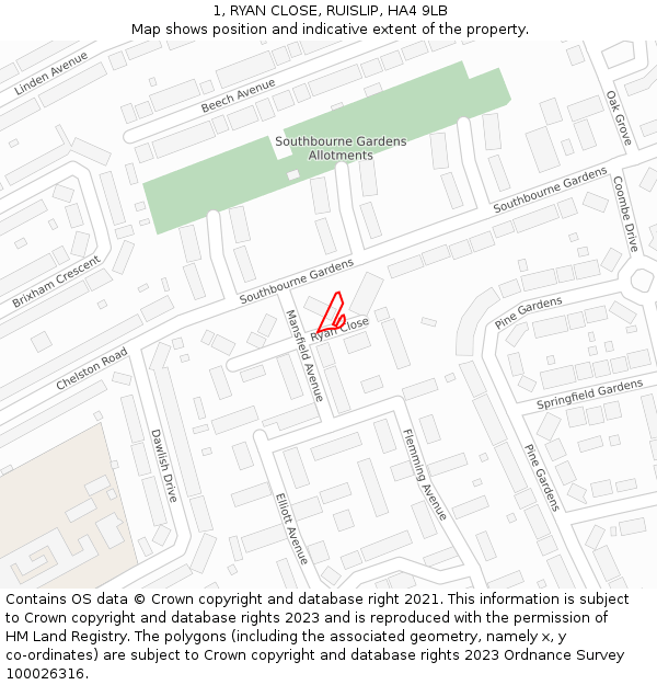 1, RYAN CLOSE, RUISLIP, HA4 9LB: Location map and indicative extent of plot