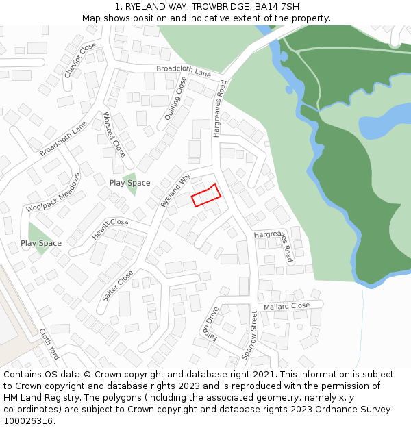 1, RYELAND WAY, TROWBRIDGE, BA14 7SH: Location map and indicative extent of plot