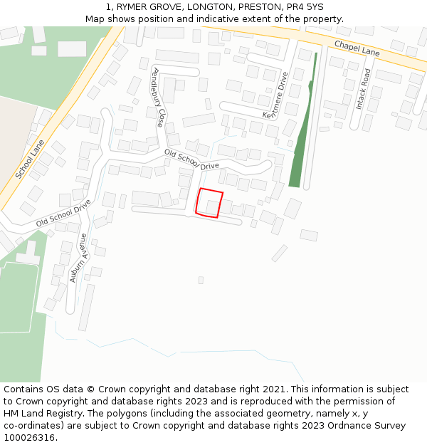 1, RYMER GROVE, LONGTON, PRESTON, PR4 5YS: Location map and indicative extent of plot