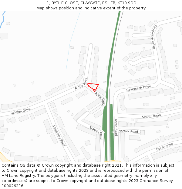 1, RYTHE CLOSE, CLAYGATE, ESHER, KT10 9DD: Location map and indicative extent of plot