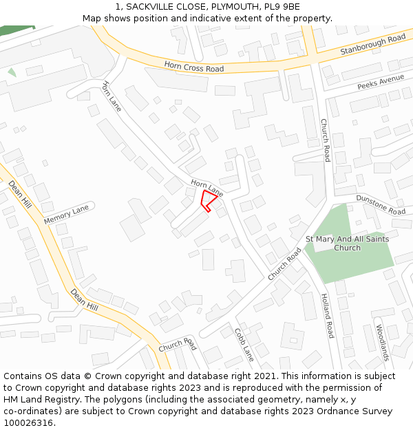 1, SACKVILLE CLOSE, PLYMOUTH, PL9 9BE: Location map and indicative extent of plot