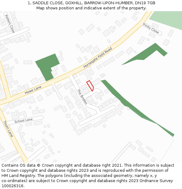 1, SADDLE CLOSE, GOXHILL, BARROW-UPON-HUMBER, DN19 7GB: Location map and indicative extent of plot