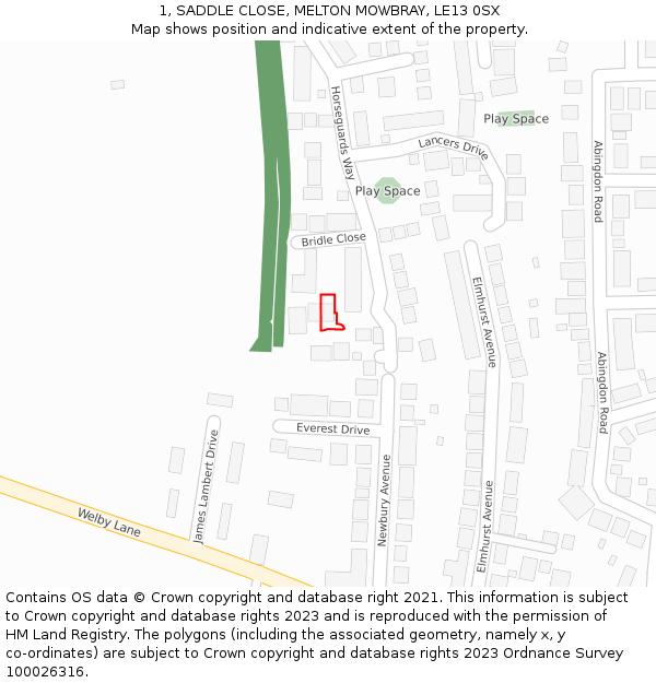 1, SADDLE CLOSE, MELTON MOWBRAY, LE13 0SX: Location map and indicative extent of plot