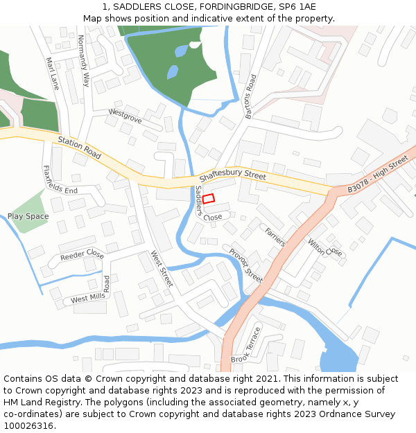 1, SADDLERS CLOSE, FORDINGBRIDGE, SP6 1AE: Location map and indicative extent of plot