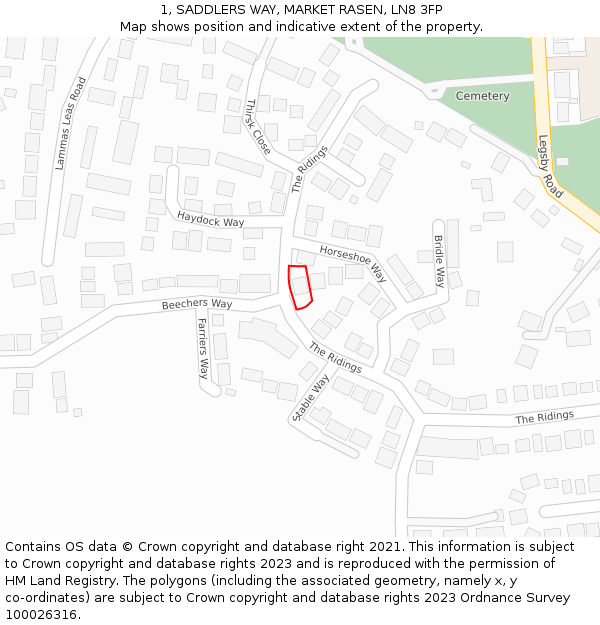 1, SADDLERS WAY, MARKET RASEN, LN8 3FP: Location map and indicative extent of plot