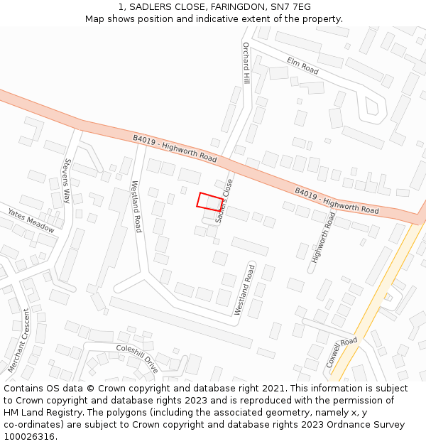 1, SADLERS CLOSE, FARINGDON, SN7 7EG: Location map and indicative extent of plot