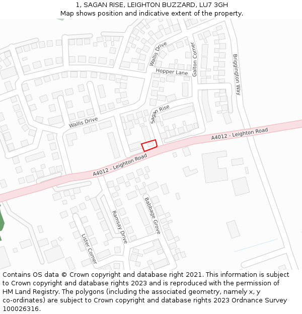 1, SAGAN RISE, LEIGHTON BUZZARD, LU7 3GH: Location map and indicative extent of plot